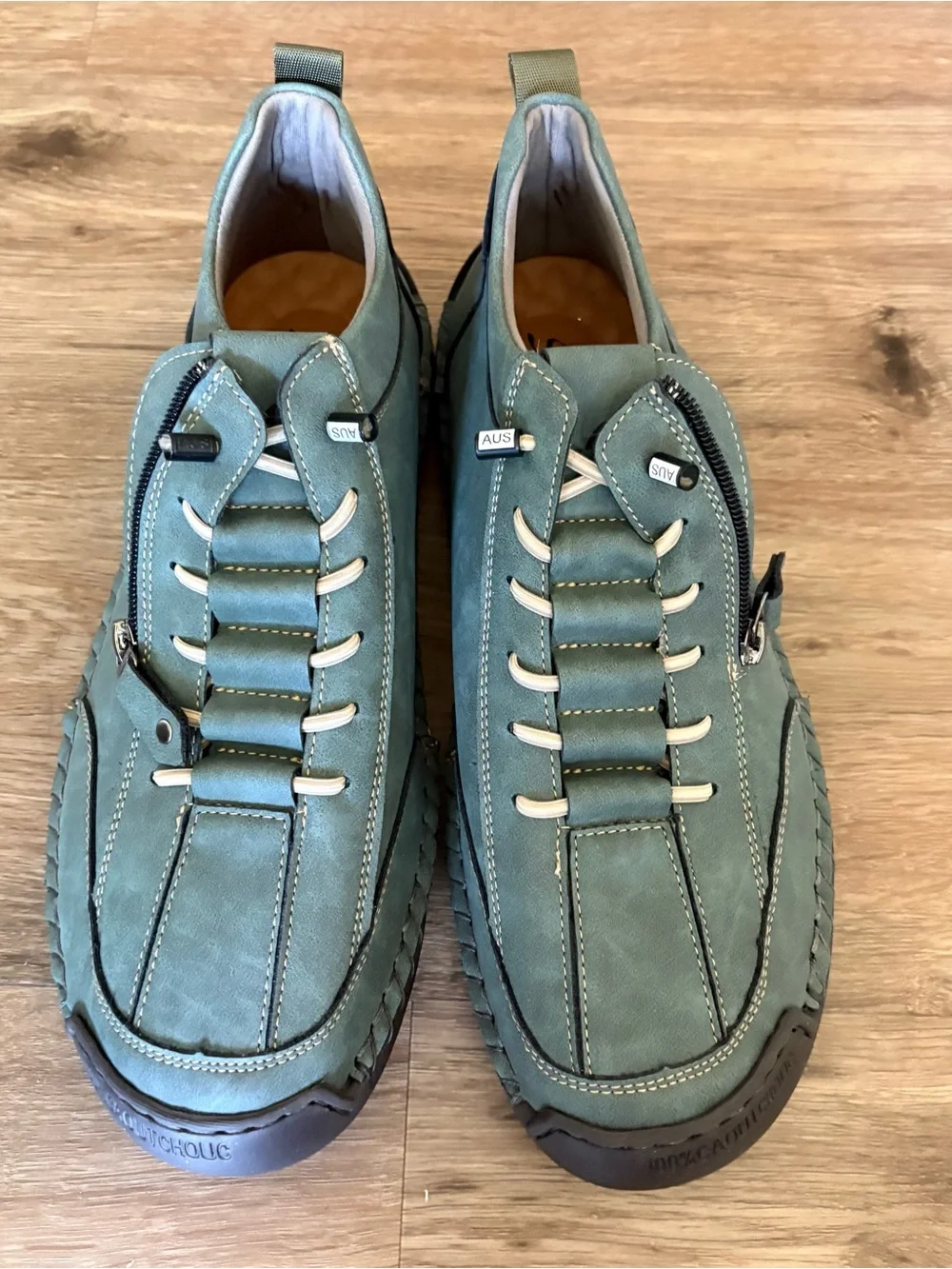 Salkin USA Green Faux Suede Casual Slip-On Walking Shoes with Zipper size 12